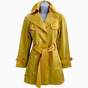 JESSICA SIMPSON Chic Shiny Yellow Color Trench Coat Size S.